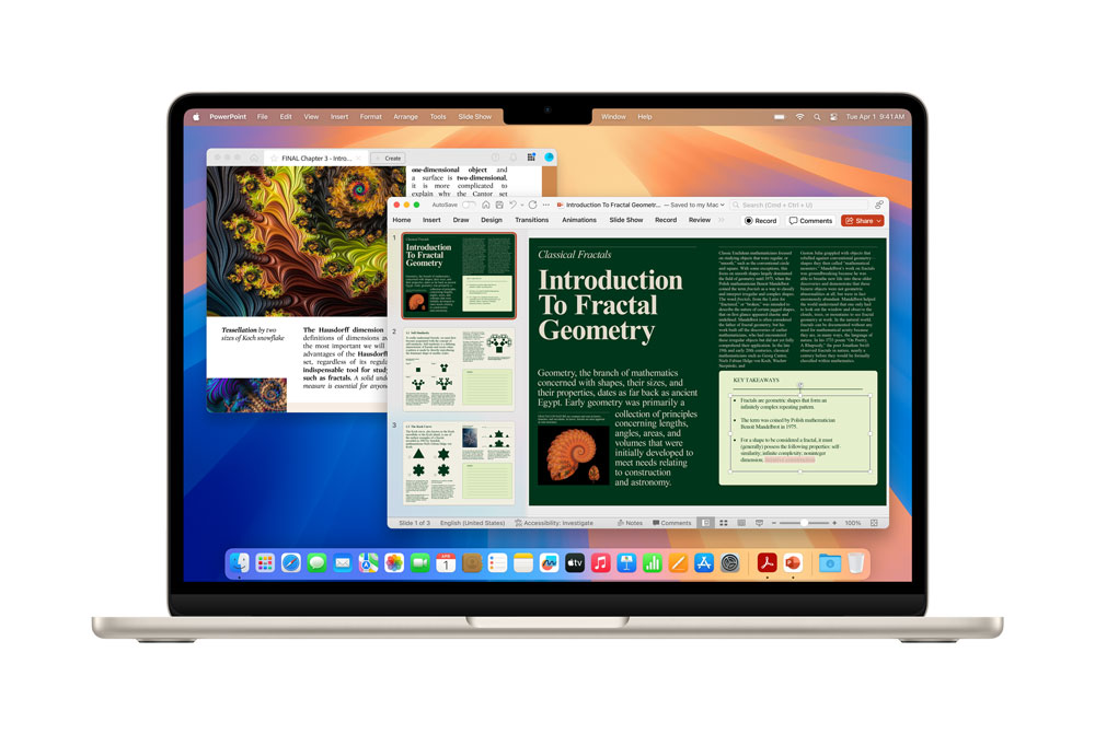 Silver MacBook Air with Mail and Keynote app on display