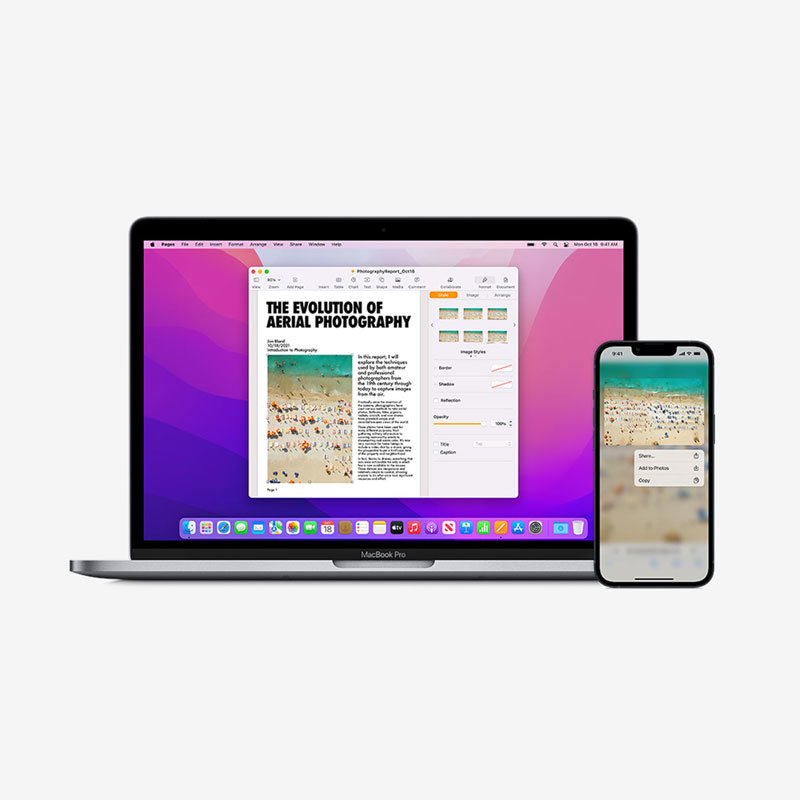 MacBook Pro and iPhone showing continuity feature