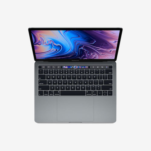 MacBook Pro Space grey with screen on and open