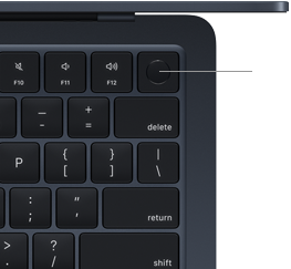 Touch ID-sensor befinner seg i øvre, høyre hjørne på MacBook Air-tastaturet