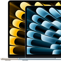 To MacBook Air som viser forskjellen på størrelsen til de to skjermene: 13,6 tommer og 15,3 tommer målt diagonalt