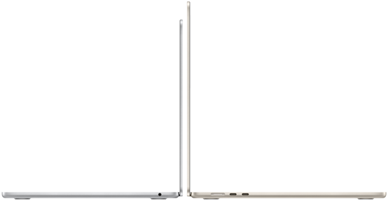 Åpne 13-tommers og 15-tommers MacBook Air vist fra siden