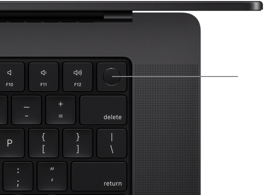 MacBook Pro med tastatur med Touch ID vist ovenfra