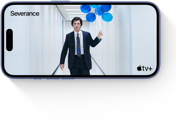 En scene fra Severence på Apple TV+, vist på en iPhone 16