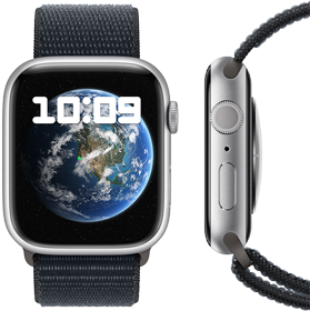 Nye, karbonnøytrale Apple Watch sett forfra og fra siden.