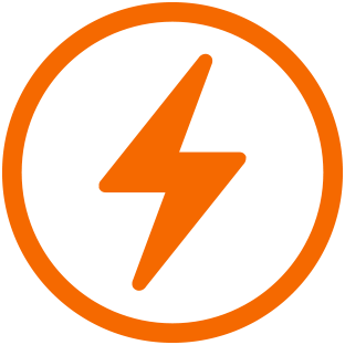 Oransje lyn-ikon inni en oransje sirkel, indikerer batteritid