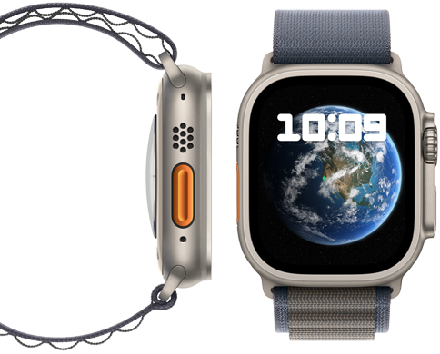 Nye, karbonnøytrale Apple Watch Ultra 2 sett forfra og fra siden