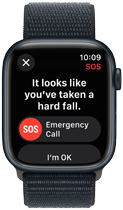 Apple Watch Series 9 har registrert et stygt fall og viser et valg for å ringe nødnummeret