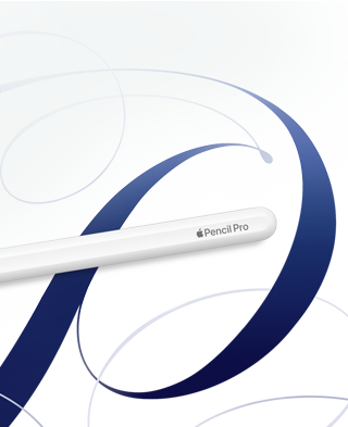 Apple Pencil Pro som ligger flatt på en kreativ håndtegnet design