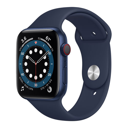 Blue Apple Watch Series 6 with blue sports band
