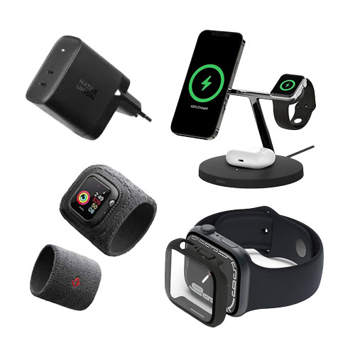 USB-C charger, multiport charger, training band and screen protector glass for Apple Watch
