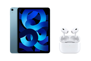 blue ipad and white apple airpods
