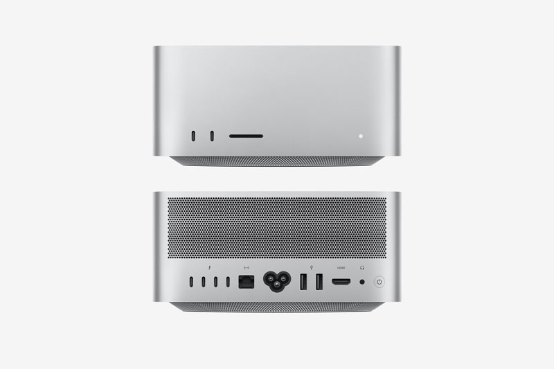 Grey desktop cabinet seen from front and back